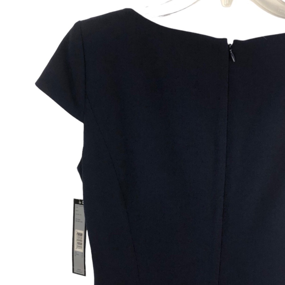 Tahari ASL Navy Asymmetric Collared Sheath Dress 6 - Picture 11 of 16